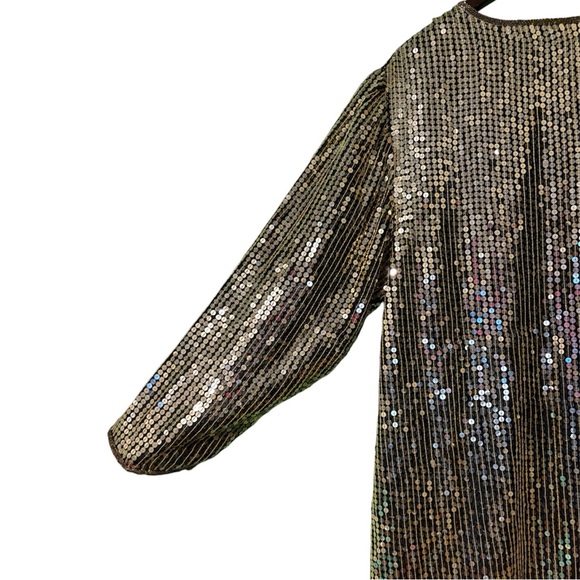 Vintage Jewel Queen Beaded Sequin Gold & Black Open Front Jacket Silk Large - Picture 12 of 13